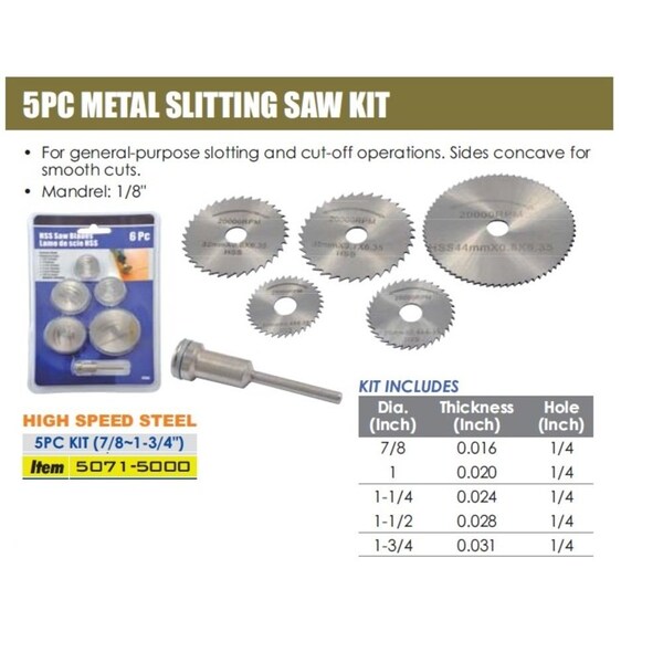 Piece High Speed Steel Slitting Saw Set 6